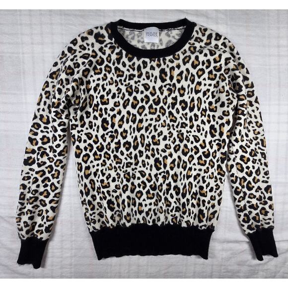 Madeleine Thompson Womens 100% Cashmere Sweater Crew Neck Animal Print Leopard S - Picture 1 of 10